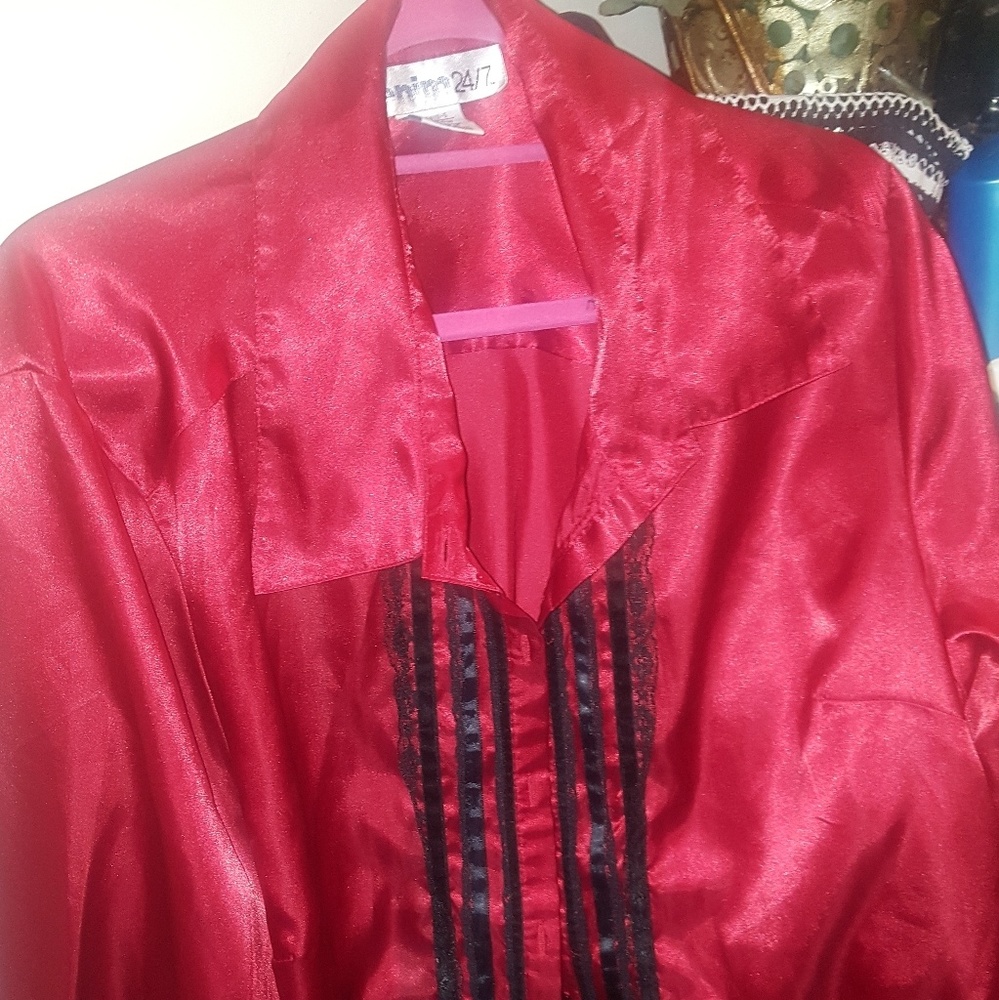 Sultry Satin & Lace button down blouse never  nwot